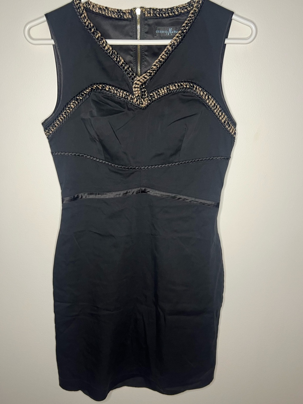 Guess by Marciano Black Sleeveless Sheath Dress with Black and Tan Detail